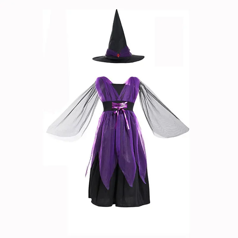 Toddler Girls Purple Wicked Witch Costume Kids Scary Cosplay Witchcraft Costume Latex Balloons Halloween Party Decorations