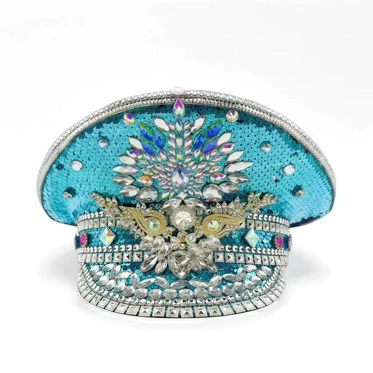 

HongLuan Vintage Blue Steampunk Captain Hat Rhinestone for Burning Man Festival Woman - Military Accessories ＆ Caps for Man