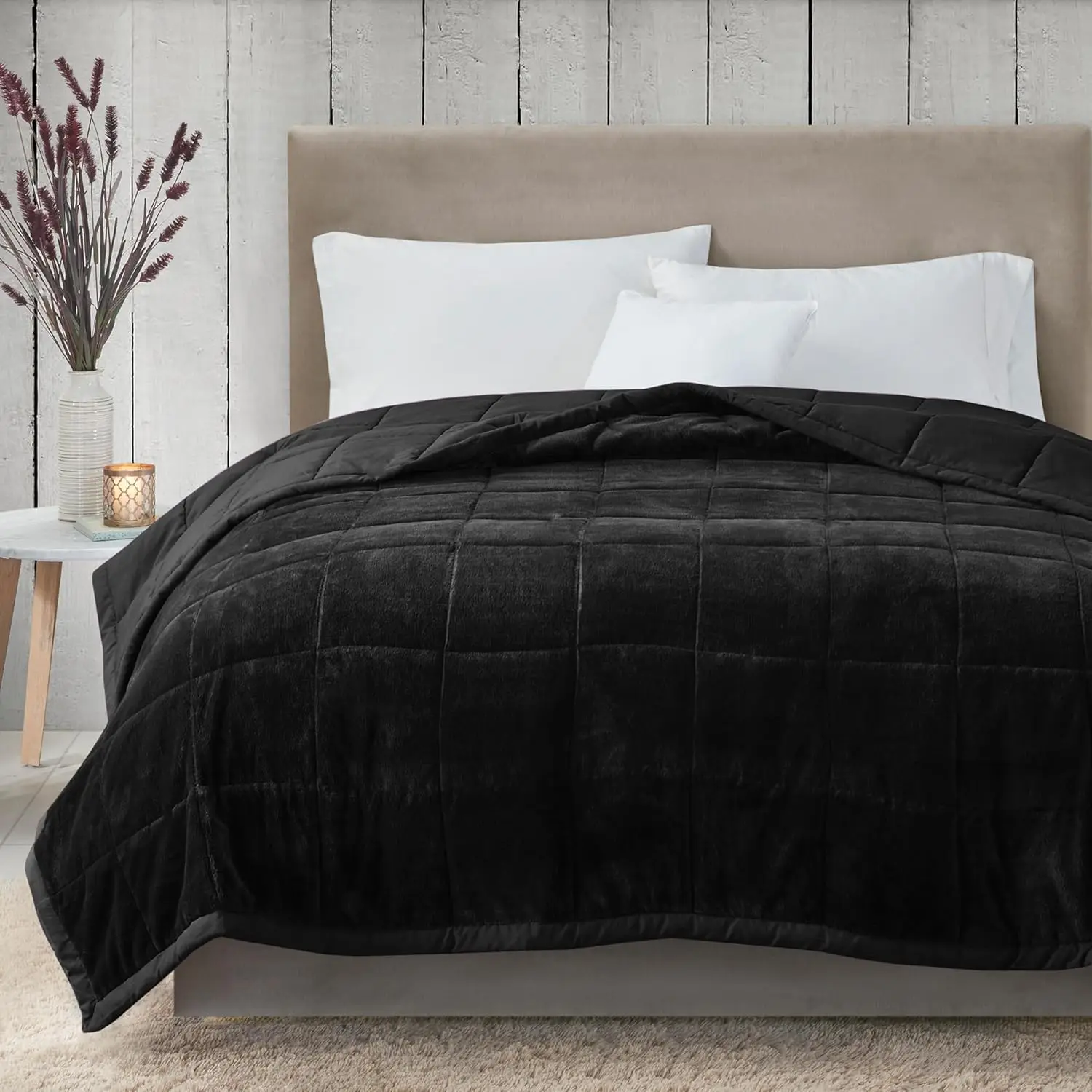 

Twin Cozy Blanket Heiq Smart Temperature Plush To Microfiber Reverse Box Quilting, Reversible, Soft All Season, Lightweight
