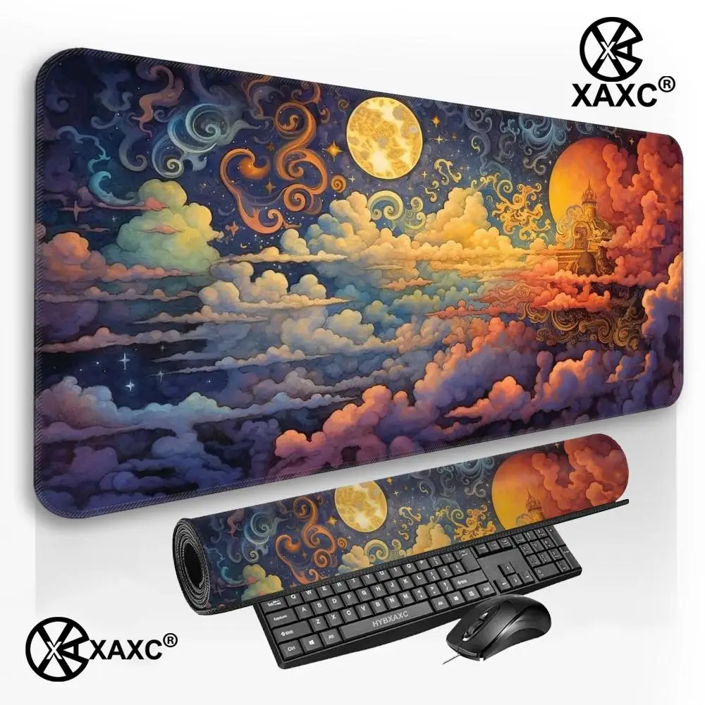 

Kawaii Moon And Stars Large Desk Mat XXL Cute Sky Art Mouse Pad Aesthetic Gamer Office Mousepad Gaming Accessories