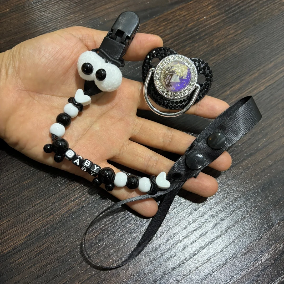 Newborn Simulation Breast Pacifier With Custom Cartoon Print Pacifier Clip Food Grade Silicone Teething Nipple Safe Anti Lost
