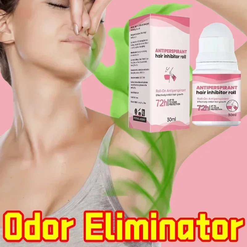 Antitranspirante de olor corporal, rollo inhibidor de cabello de larga duración, desodorante para el sudor de las axilas, eliminación en seco, elimina el mal olor, cuidado de la piel