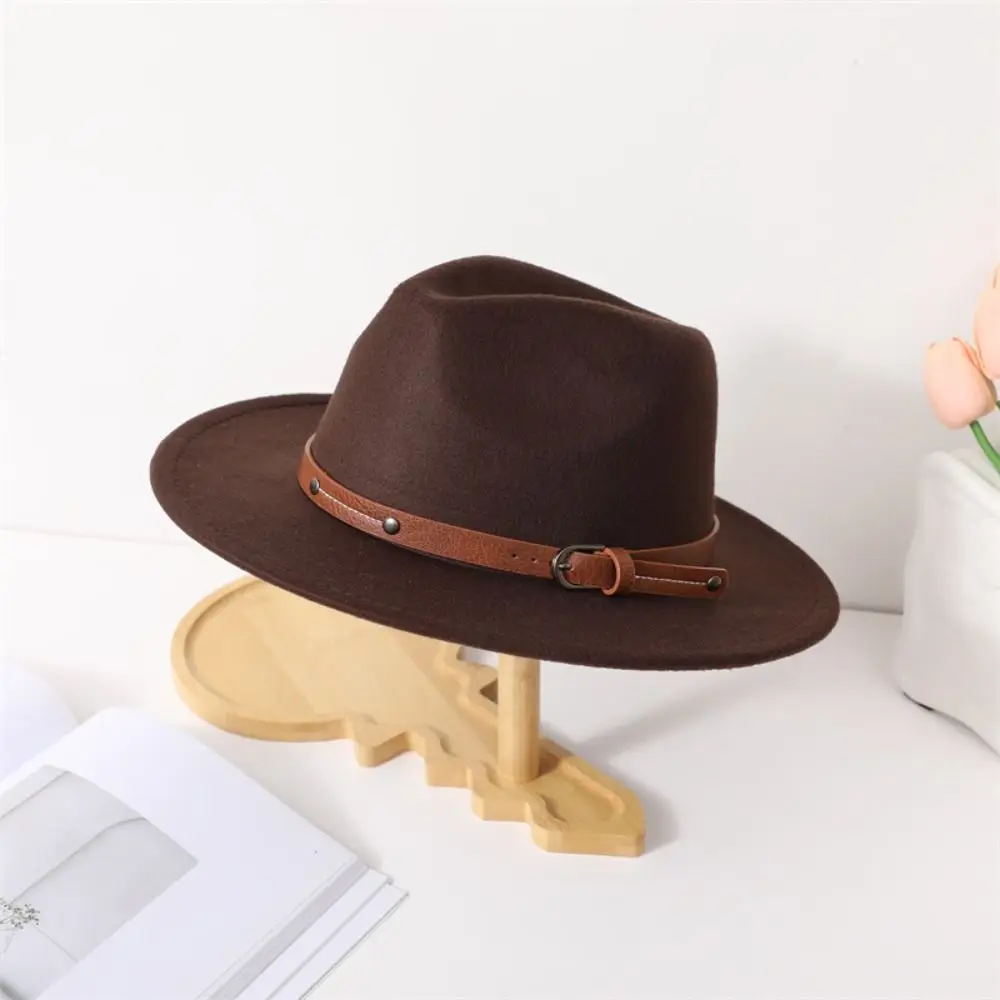Mode Mit Gürtel Schnalle Filz Fedora Hüte Vintage Breite Krempe Panama Kappe Elegante Weiche Jazz Hut Männer Frauen – Detail 7
