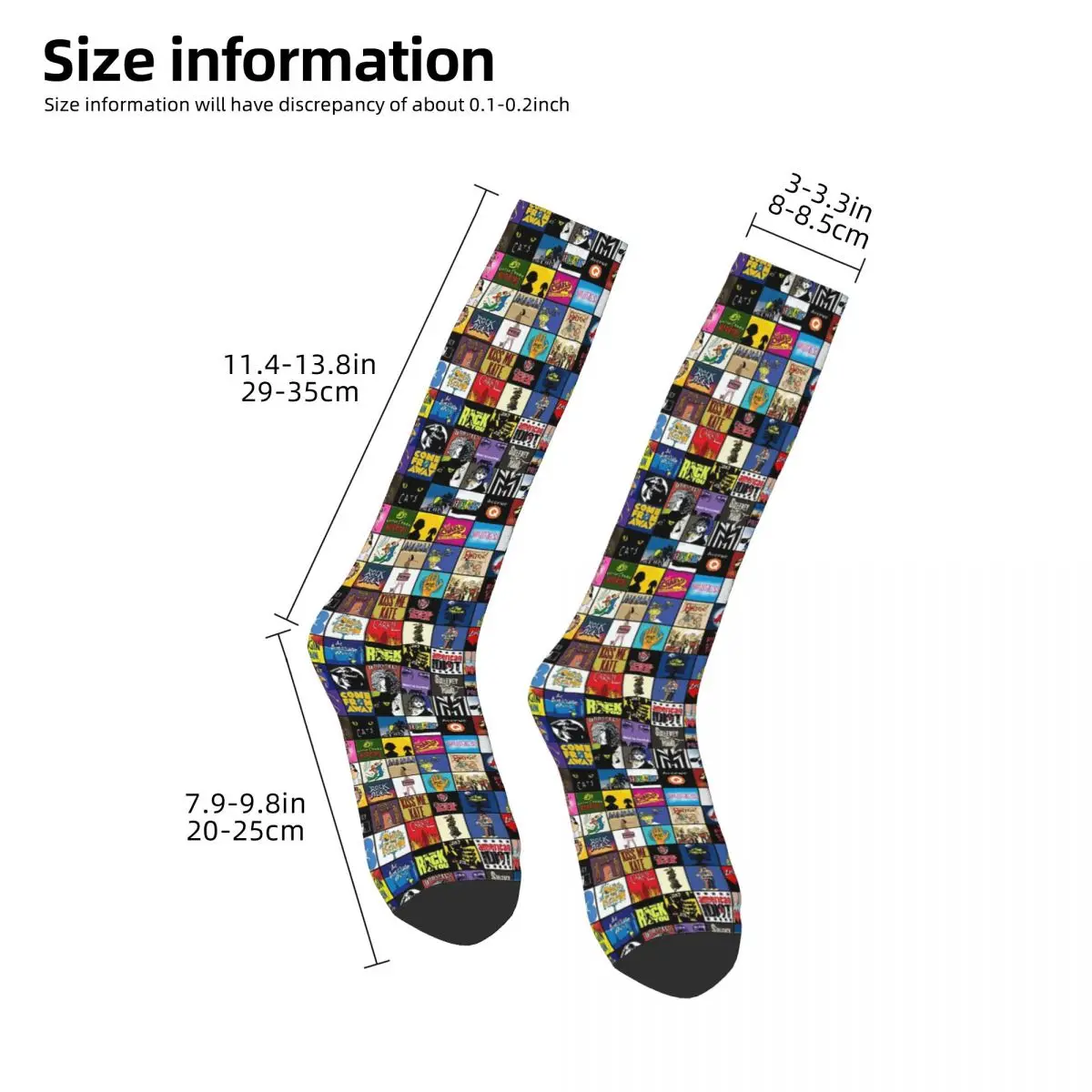 Broadway Musical Theatre Logos - Hand Drawn Socks Harajuku High Quality Stockings All Season Long Socks Unisex Christmas Gifts