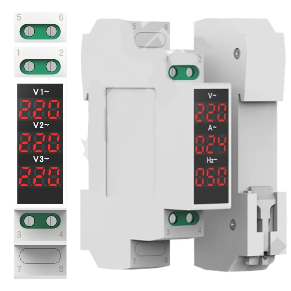 1pc Three Phase Digital Display Detector Plastic 3-in-1 Meter Modular Gauge Indicator LED Digital Display Detector Power Tools