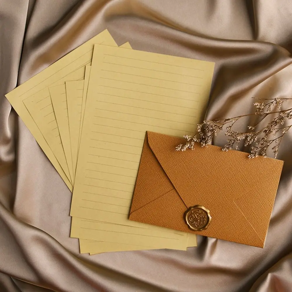 

10Pcs Linen Texture Retro Envelope Invitation Card with Sealing Wax Sticker Blessing Thank Envelope Simple Romantic