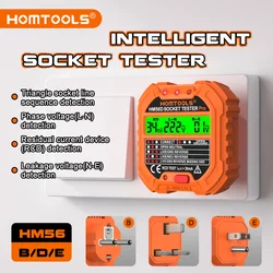 HOMTOOLS HM56 Digital Socket Tester Voltage 30mA RCD Test Smart Detector EU US UK Plug Ground Zero Line Polarity Phase Check