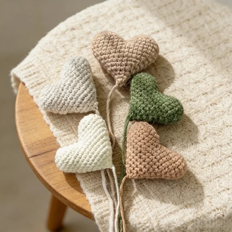 Handmade Crochet Yarn Peach Heart Love Filled Cotton Studio Photo Props Infant Photography Auxiliary Shooting Accessories Kit