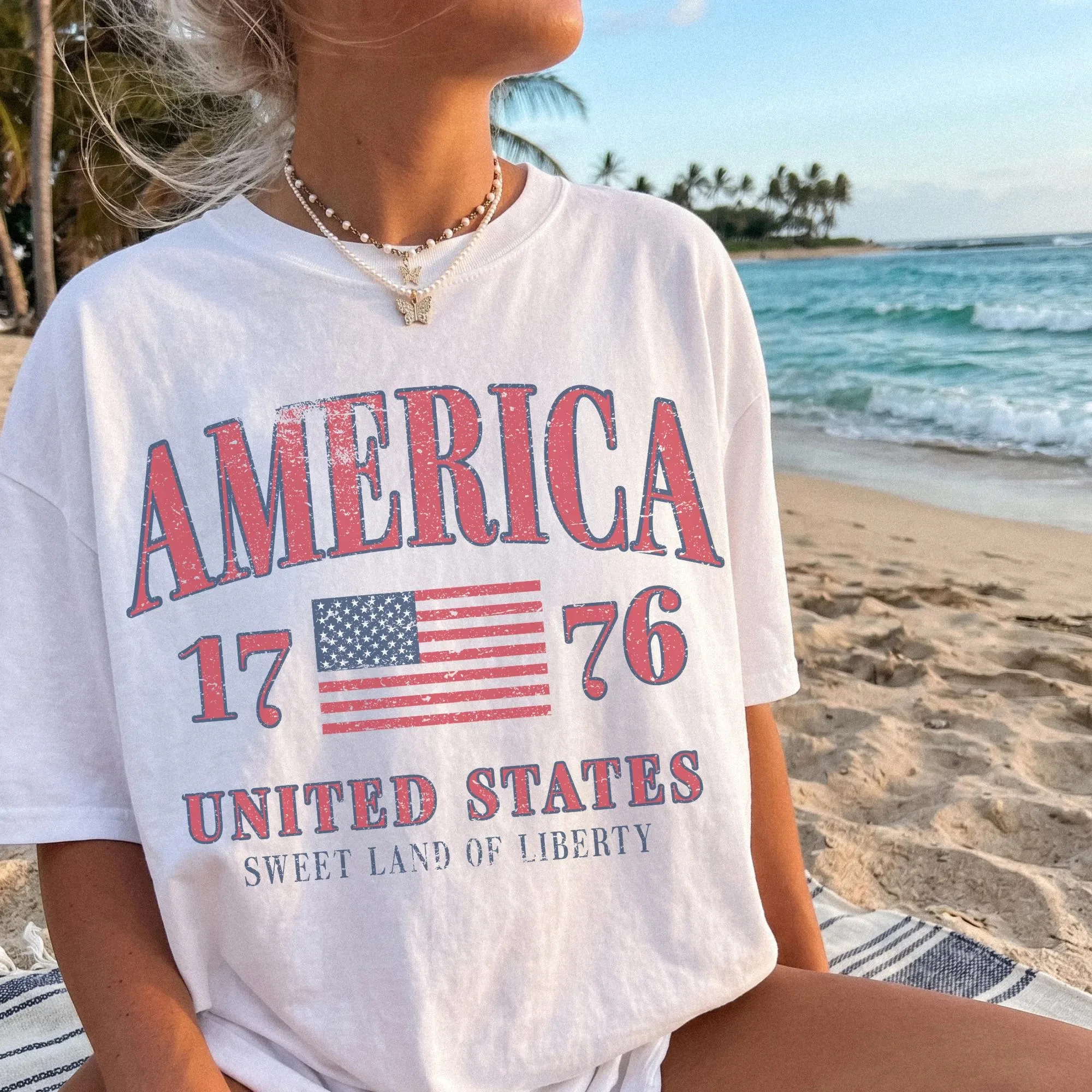 Retro America 4th Of July Shirt Preppy Fourth of July Tshirt Trendy Oversized USA Tee Aesthetic Patriotic Shirt