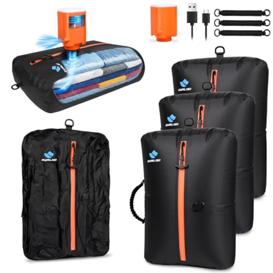 

Вакуумные компрессионные пакеты с насосом для путешествий, водонепроницаемые (IPX8), многоразовые, для ручной клади, 39 л, для одежды и багажа