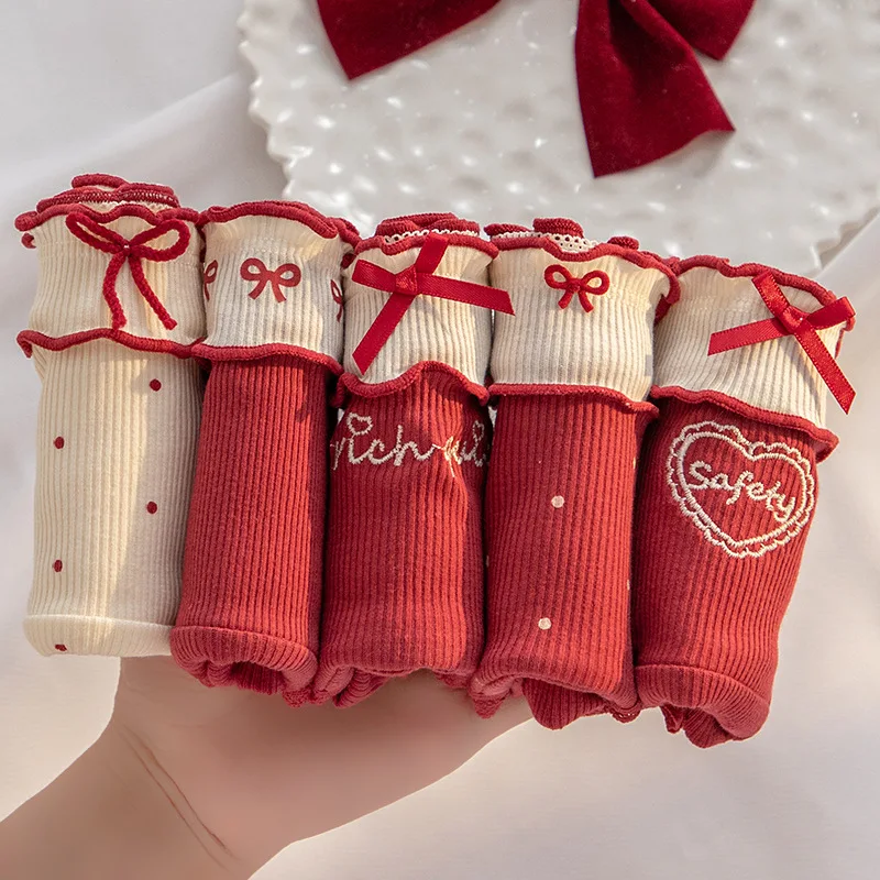 

5 шт., китайские красные трусики, женское китайское красное нижнее белье, хлопковые бесшовные трусы для девочек, трусы Calcinha, женское нижнее белье