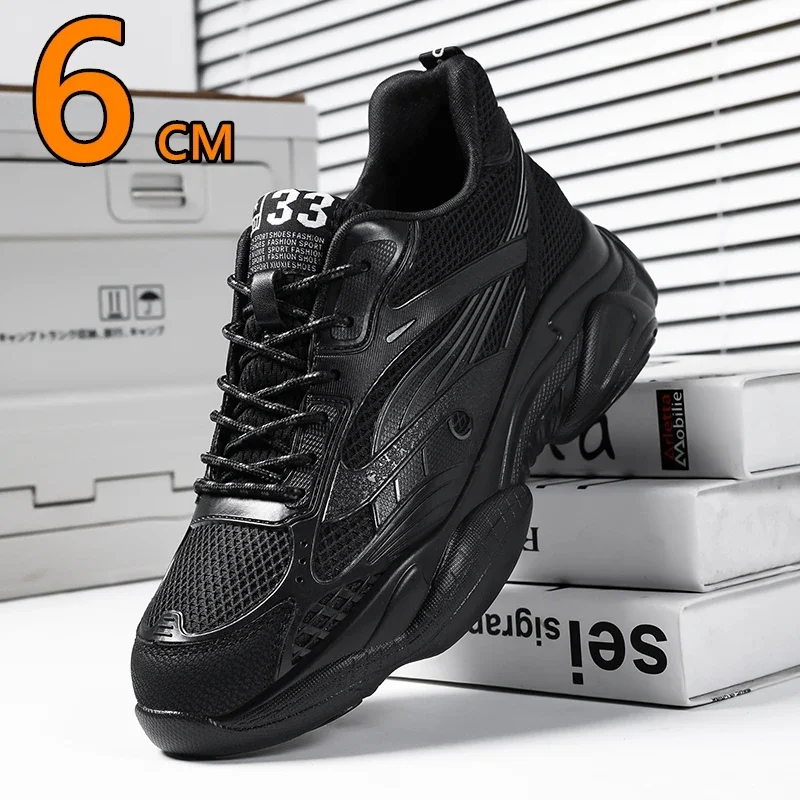 6CM Man Hidden Elevator Shoes Breathable Mesh Sneakers Anti-Slip Thick Sole Comfortable Casual Athletic Sports for Men Non-Slip