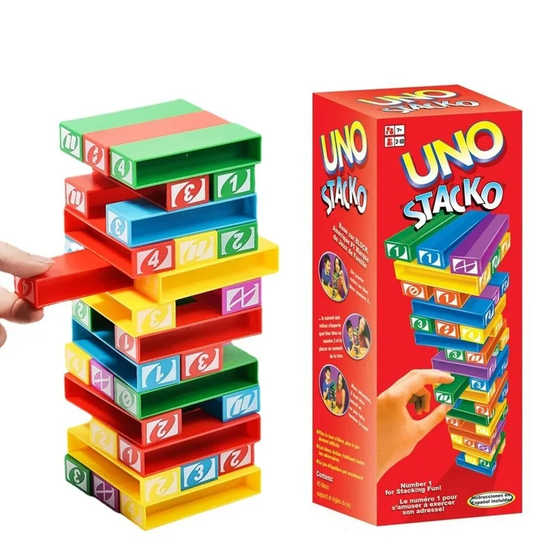 Jogos de Tabuleiro Stacko-UNO, Entretenimento Familiar, Poker Party, Puzzle Educação Infantil, Brinquedos Empilhados, Cartas, Presente de Aniversário