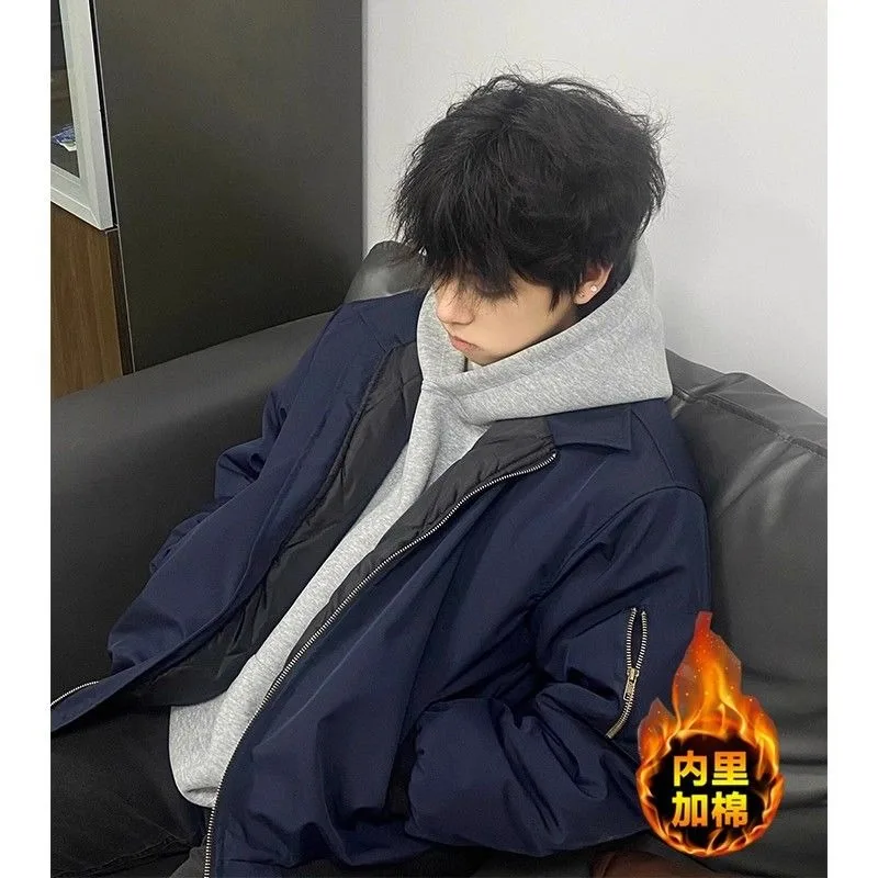 

Cleanfit Navy Blue Cotton Coat Men's Autumn and Winter American Retro Vibe Flight Jacket Thermal Cotton Coat Men's and Women's