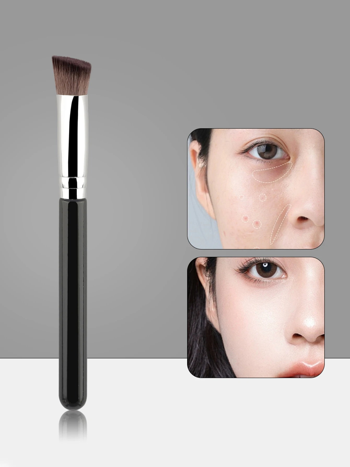 1개 언더 아이 컨실러 메이크업 브러쉬, 블렌딩, 컨실링, 컨투어링 메이크업을 위한 각진 화장품 브러쉬, 블랙