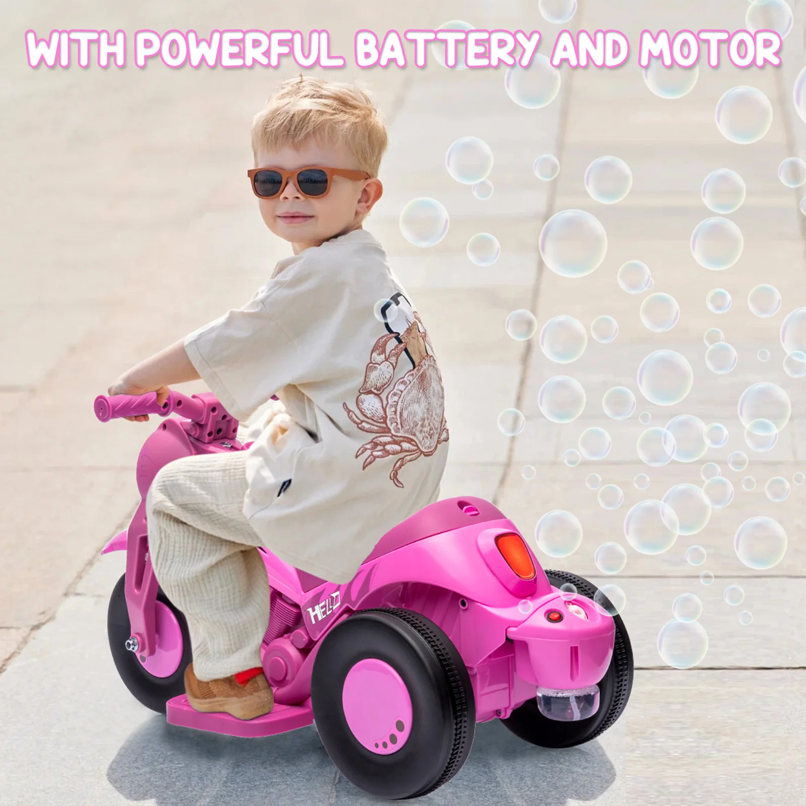 Kids Ride on Bubble Car, 6V Battery Powered Electric Motorcycle 1.9 MPH Speed w/LED Headlights, Music, Pedal, Forward/Reserve,