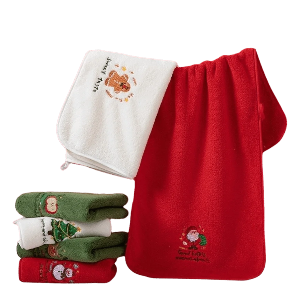 New Christmas Theme Washing Towel Red Green 35x75cm Party Favor Towel Coral Fleece Soft Thicken Bath Towel Gift Holiday Present