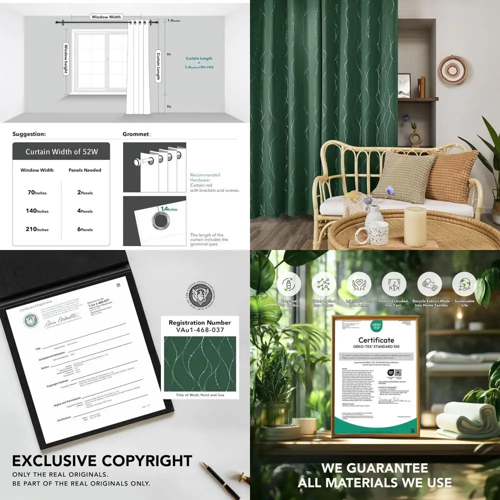 ستائر تعتيم حرارية معزولة وعازلة للصوت، 52 × 84، مجموعة من لوحتين، طباعة نقطية مموجة، قابلة للغسل في الغسالة لديكور المنزل