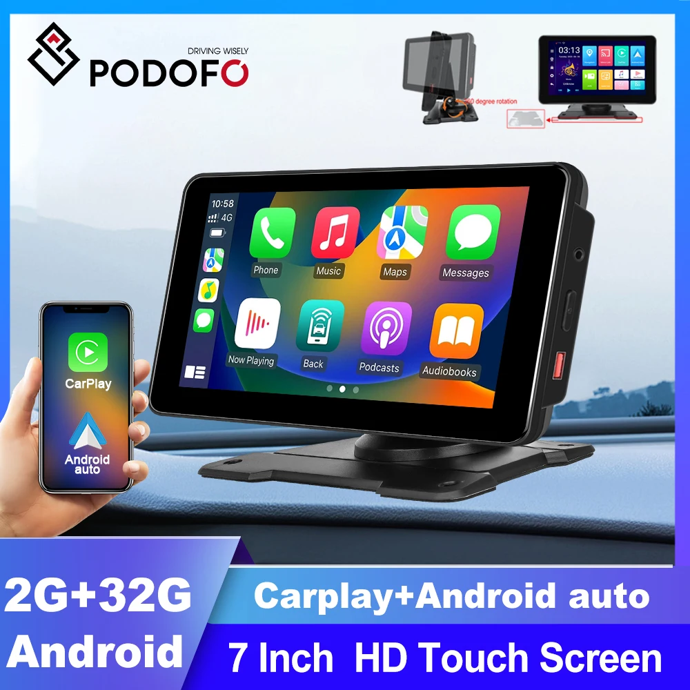 

Podofo 2+32G Android Car Radio Multimedia Video Player Wireless Android Auto CarPlay WiFi For Nissan Toyota Honda Ford Hyundai