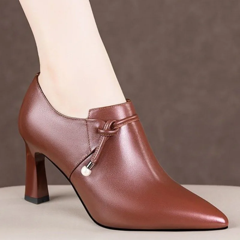 2025 Women Fashion Sweet High Quality Side Zipper Short Ankle Boots Lady Brand Design Brown Black Boot Workplace Formal Shoes