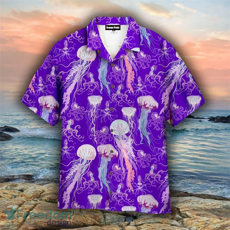 New Men's Shirts Short Sleeve Jellyfish Pattern Hawaiian Shirt For Men Tops 3d Printed Summer Holidays Breathable Men's Clothing