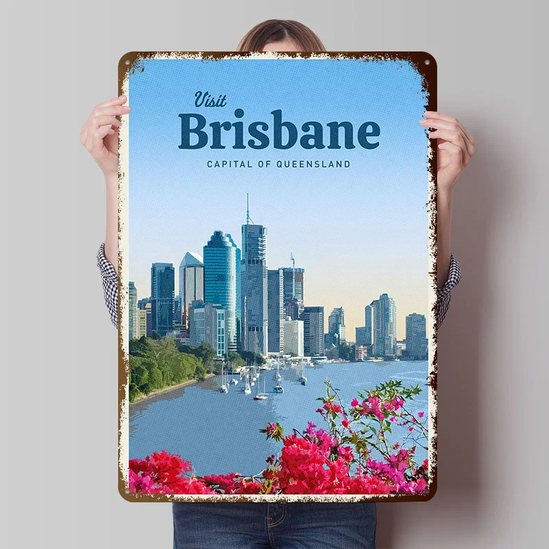 Visit Brisbane Tinplate Poster Custom Wall Art Vintage Metal Signs Retro Tin Plaque for Modern Home Decoration Luxury Decor Room