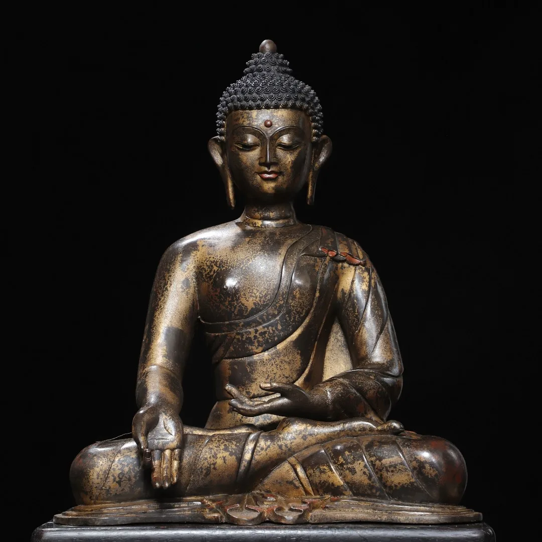 Tibetan Brass Liutujin Painting Face Sakyamuni Amitabha Buddha Statue Dedicated in Home Hall Large Ornament 48cm
