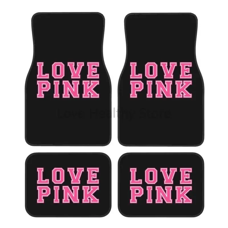 

Love Pink Black Автомобильные коврики Набор из 4-х автомобильных передних и задних ковриков для ног для женщин Нескользящая резиновая подложка Автоаксессуары
