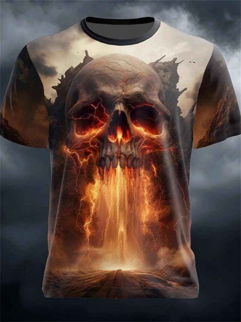 

Мужские футболки с 3D принтом черепа ужасов, черные уличные футболки с короткими рукавами, топы, мужские топы на Хэллоуин, свободные готические футболки с круглым вырезом