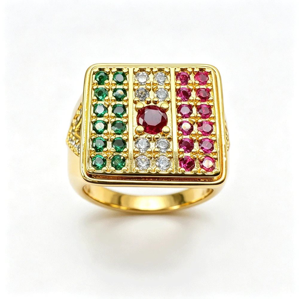 Magnetic Mexico Flag Inspired World No.1 Ring CZ Crystal Band Ring for Men Sport Fans Daily Wear Jewelry Gift