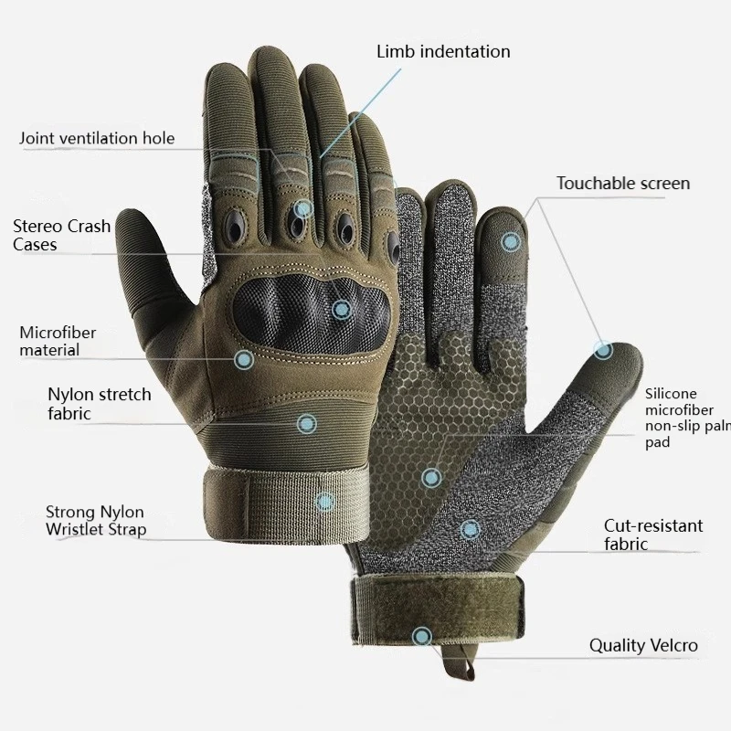 Anti-Slip Outdoor Full Finger Army Tactical Mittens Wear-resistant Riding Gloves Cycling Airsoft Combat Training Protective