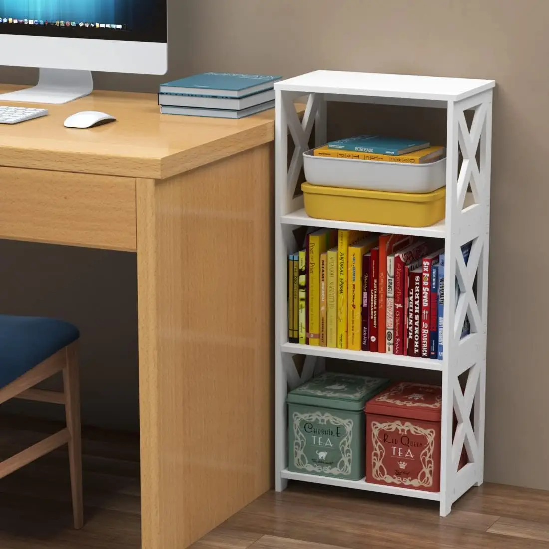 Bookcases Book Display Rack & Open Shelves Table for Bathroom, Living Room, Bedroom, Office, White