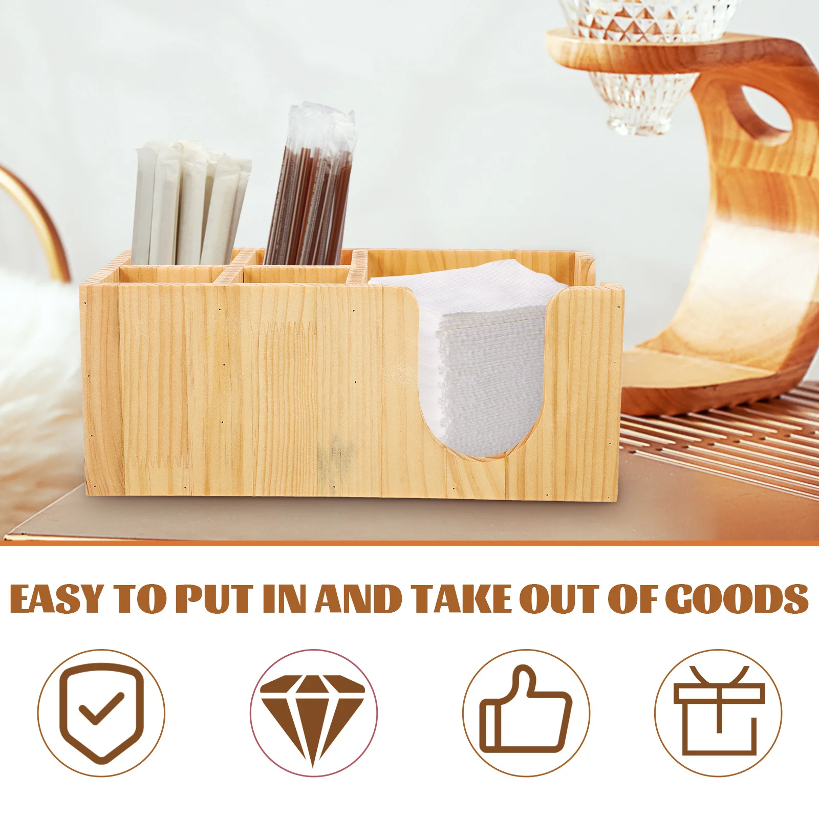 

Органайзер для кофейной станции, деревянная коробка для кофе-бара, гладкие закругленные углы, практичный держатель для приправ, органайзер для ресторанов, кафе