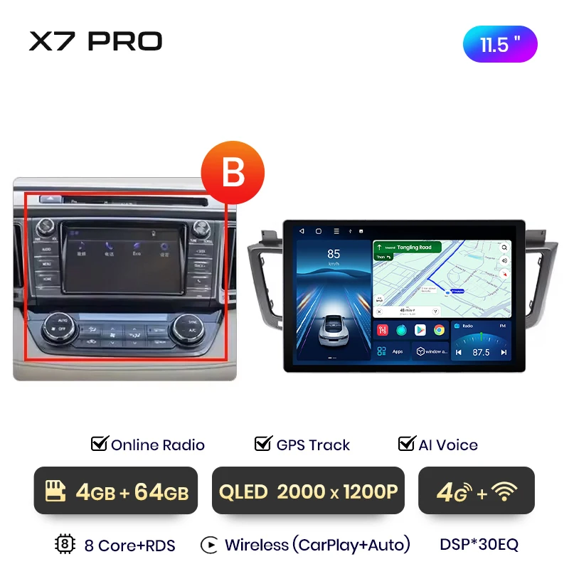 Junsun 13,1 inch QLED Android draadloze CarPlay autoradio voor Toyota RAV4 2012-2018 Intelligent Systems DSP SWC RDS GPS FM