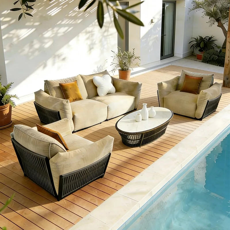 Aluminum Modern Outdoor Sofa Set-Luxury Villa & Garden Patio Furniture Waterproof Rust Proof Eco-Friendly Hotel Use
