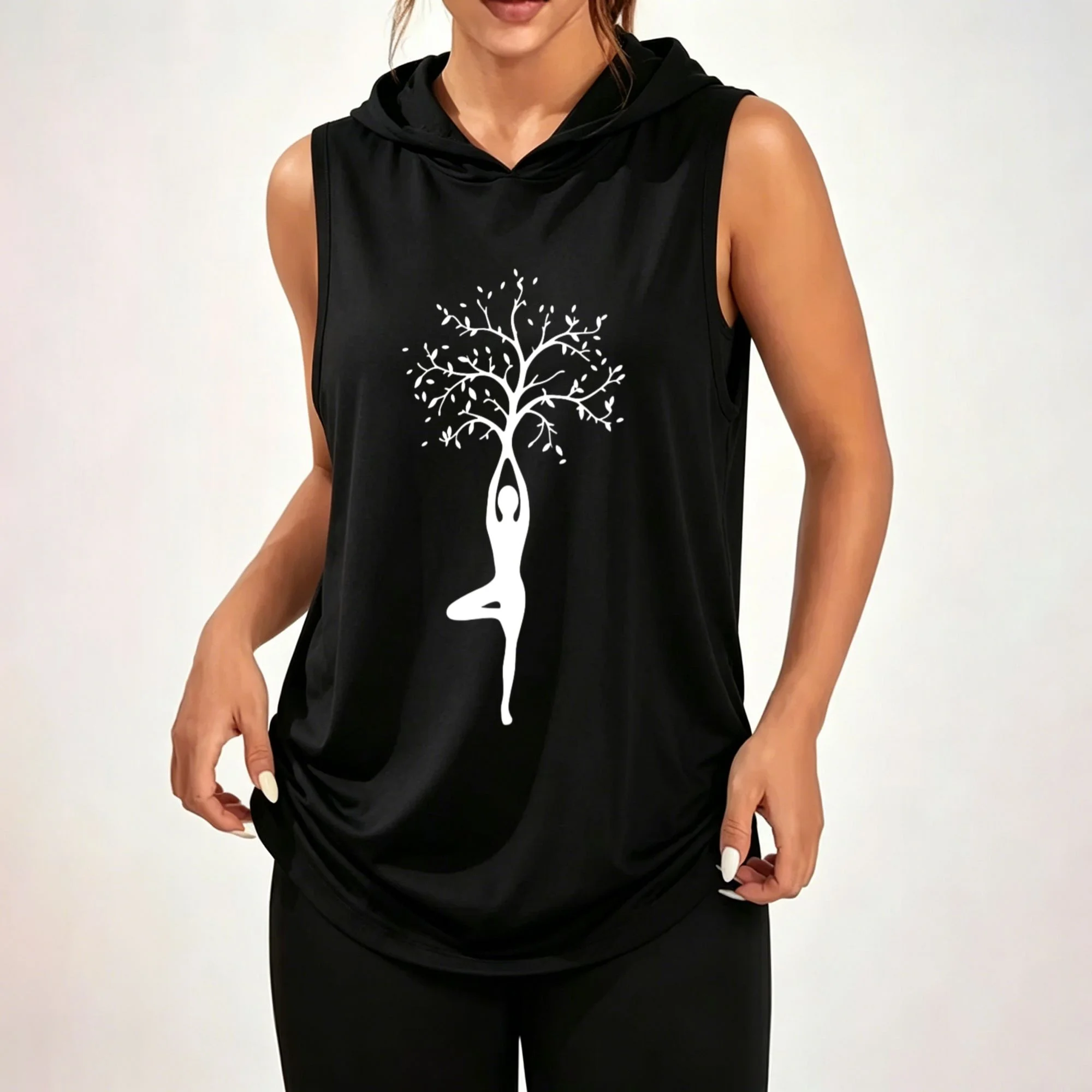 Women's Loose Sleeveless Hoodie – Plus-Size Athletic Top Featuring Minimalist 