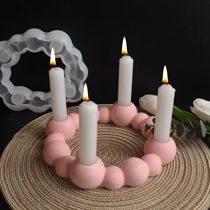 New Mould Spherical Candlestick Molds Bubble Bead Round Ball 4-Hole Candlestick Base Round Ring Beaded Candlestick Plaster Mold