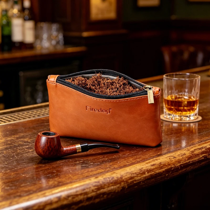 1pcs Retro Brown Tobacco Pipe Carrying Case, Soft PU Leather Zipper Bag for Smoking Pipe, Coins, Cards, Travel and Camping
