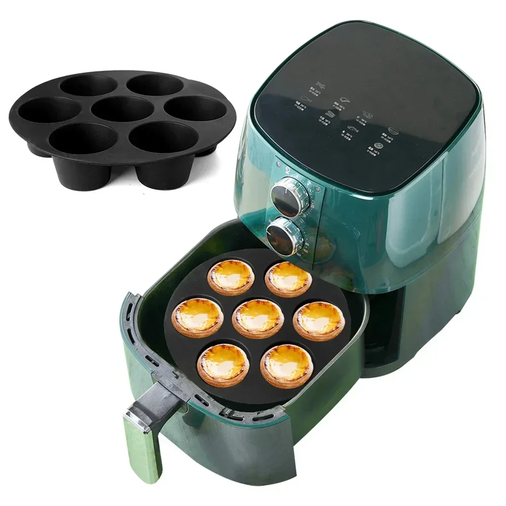 7-hole Air Fryer Accessories Circular Cake Cup Mold Microwave Oven Baking Tray Tool