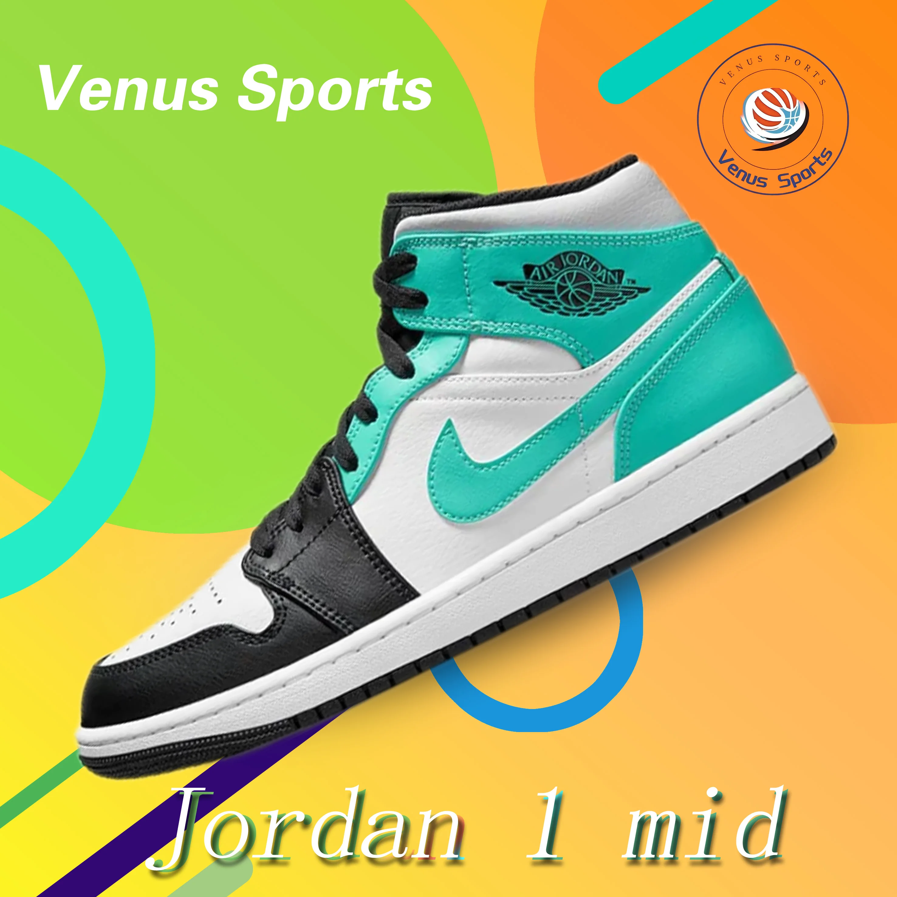 Jordan Air Jordan 1 mid “island green” Comfortable and versatile Lightweight non-slip mid-top Retro Board Shoes Blue Black White