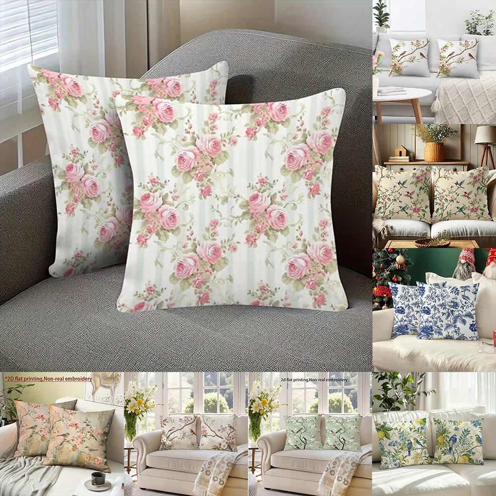 

2D Flat-2pcs Vintage Floral & Botanical Throw Pillow Covers Sofa chair cushion cover
