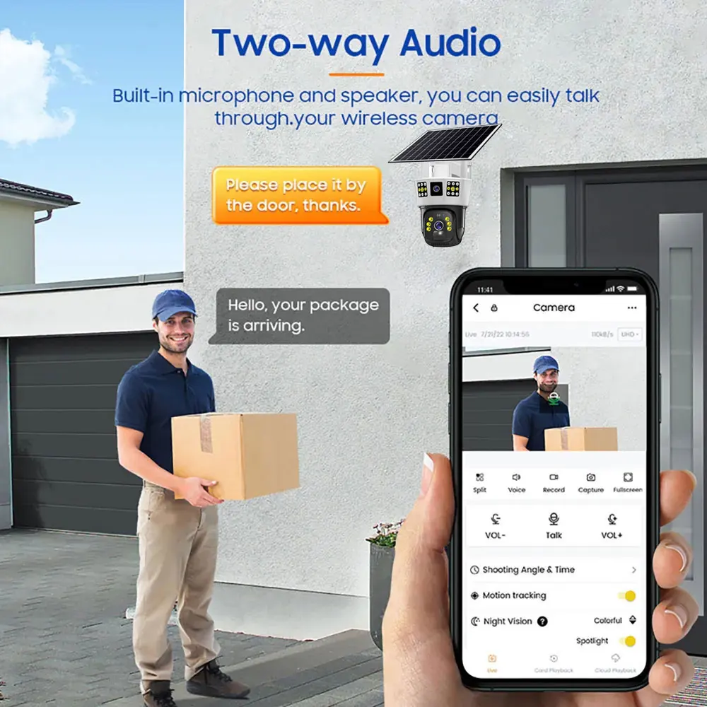 في الهواء الطلق 4G بطاقة SIM كاميرا IP الشمسية المدمج في البطارية 12MP 6K PTZ رصد PIR كشف الإنسان إنذار ضوء كاميرا مراقبة الفيديو #5