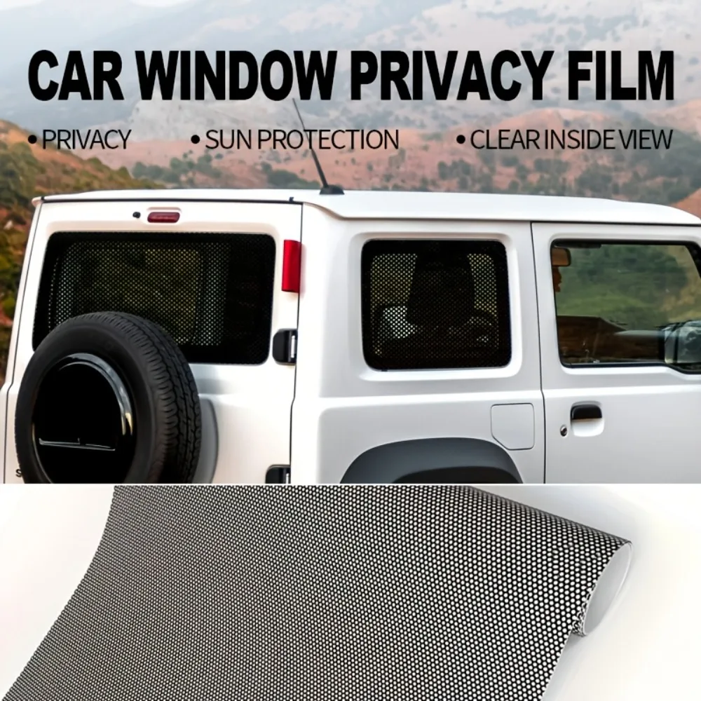 1Roll Black Perforated Vinyl Privacy Car Window Film One-Way See-Through Privacy Film Self-Adhesive for Car RV UV Protection