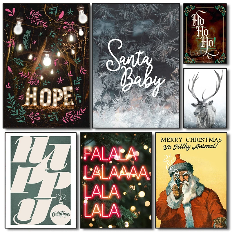 Merry Christmas Posters Modern Xmas Art Prints Canvas Painting Wall Art Pictures Holiday Home Room Festive Christmas Decoration