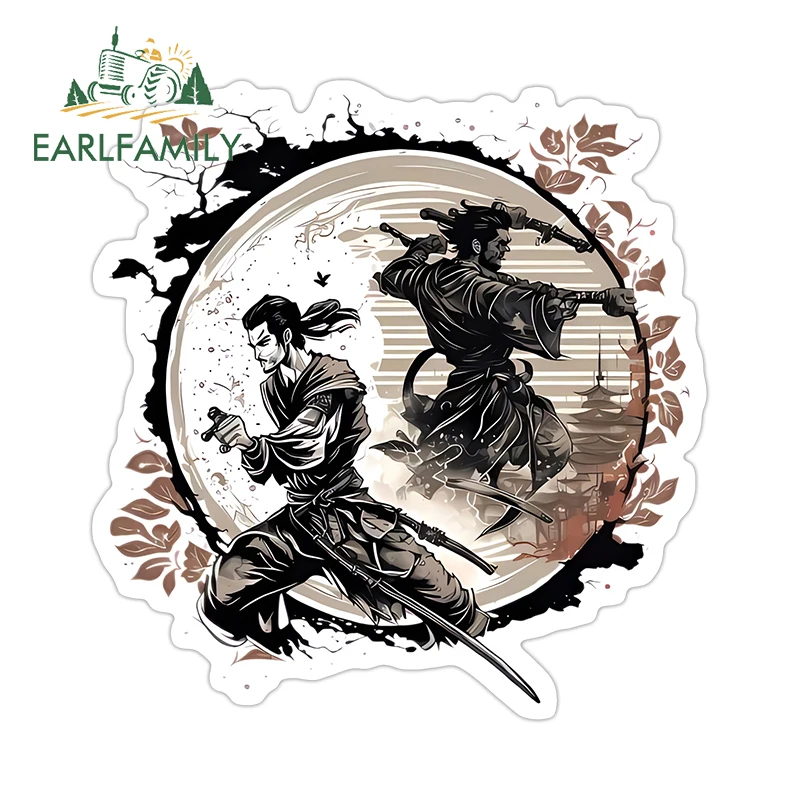 EARLFAMILY حبر رائع الساموراي الفن ملصقات السيارات النمط الياباني الفني الكتابة على الجدران الشارات مقاوم للماء الزجاج الأمامي مقاومة للخدش
