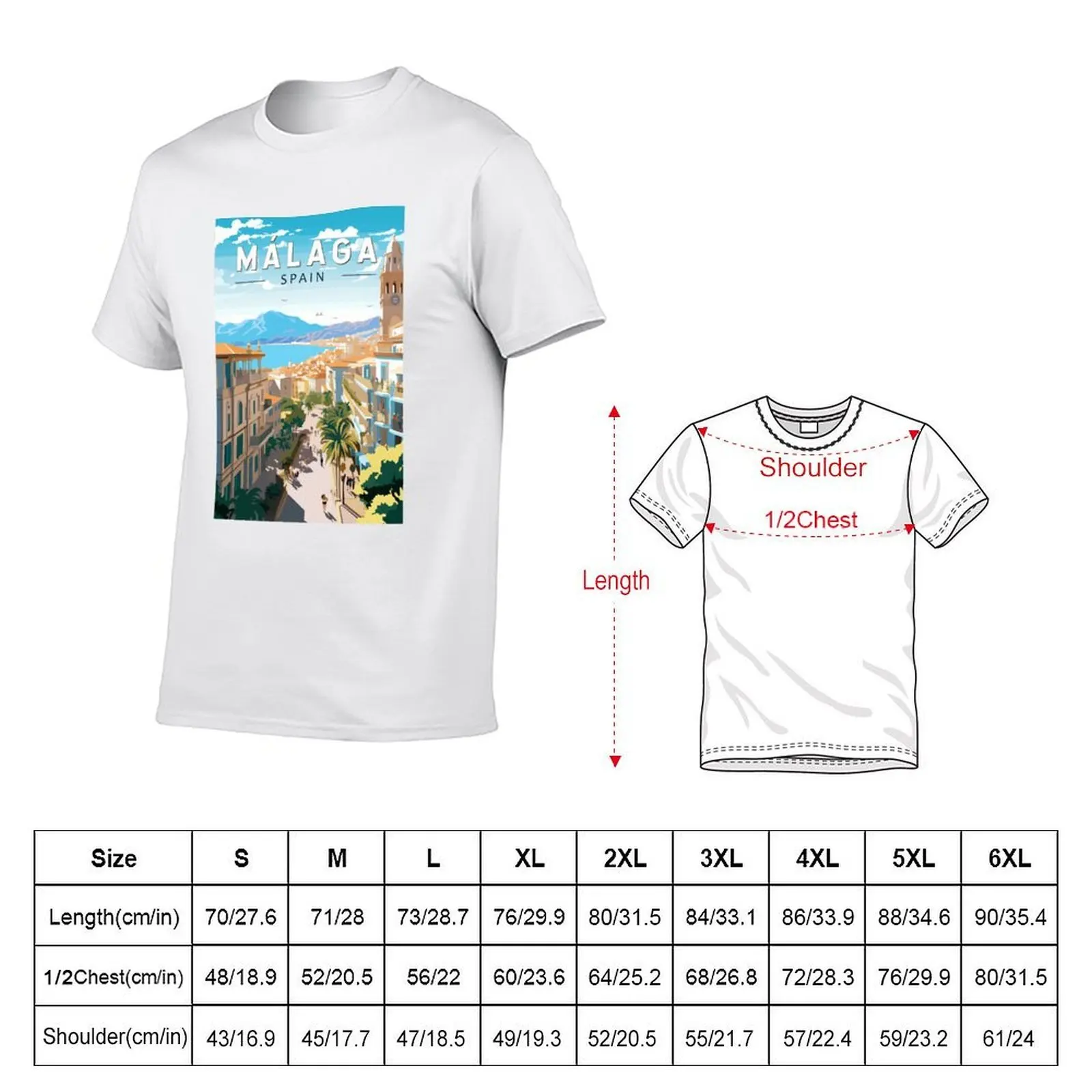 Malaga Spain Travel Art Vintage T-Shirt printed t shirts for man men t shirt cotton 100% T-Shirt