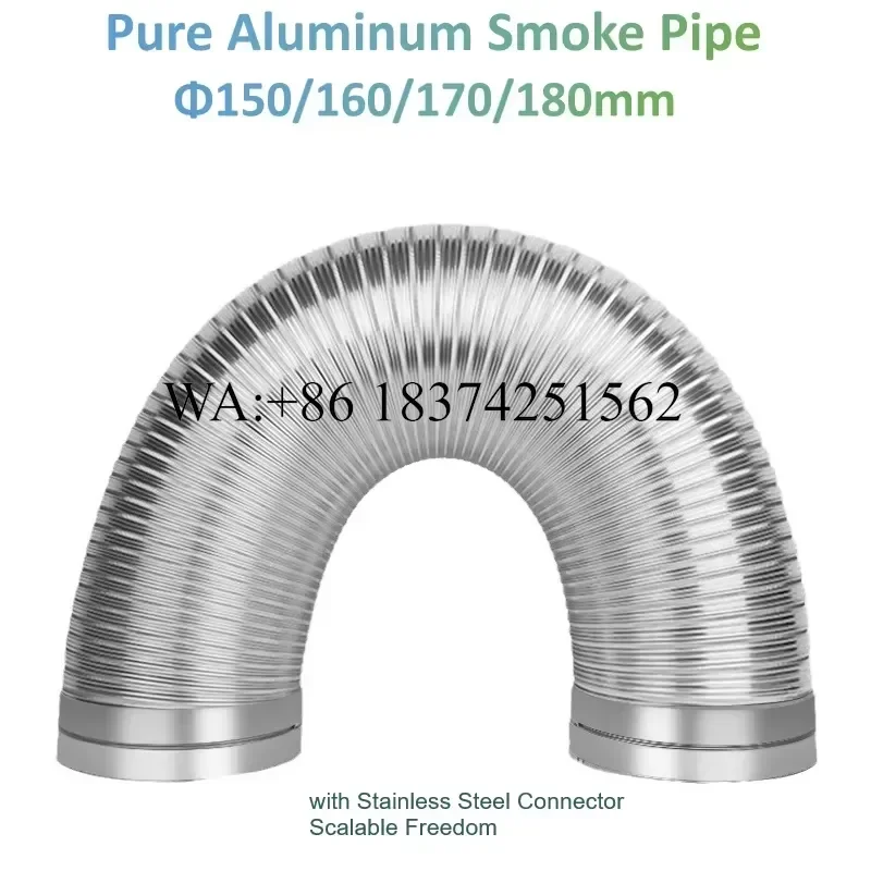 Wmwmnu for 90-180mm Pure Aluminum Smoke Pipe Semi-Flexible Ventilation Duct with Stainless Steel Connector for Kitchen