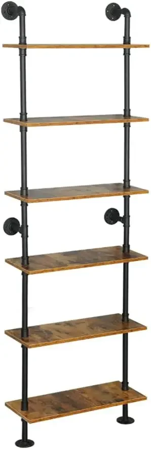 

Industrial Pipe Shelving, 6-Tier Pipe Shelves Ladder Shelf, Modern Bookcase Wall Mount Bookshelf with Metal Frame,