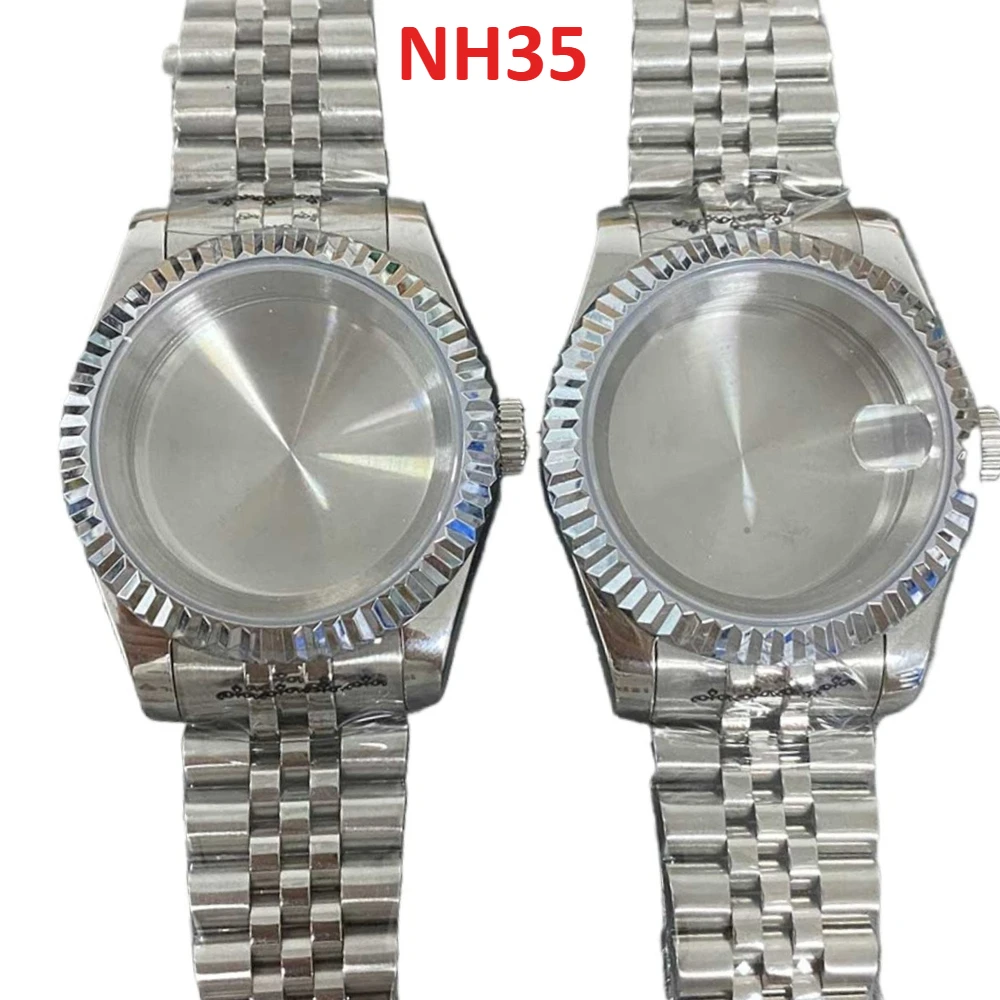 

39mm Watch Case+Strap Kits Stainless Steel Shell for NH35/NH36 Movement Watch Cover Watchband Diy Kits