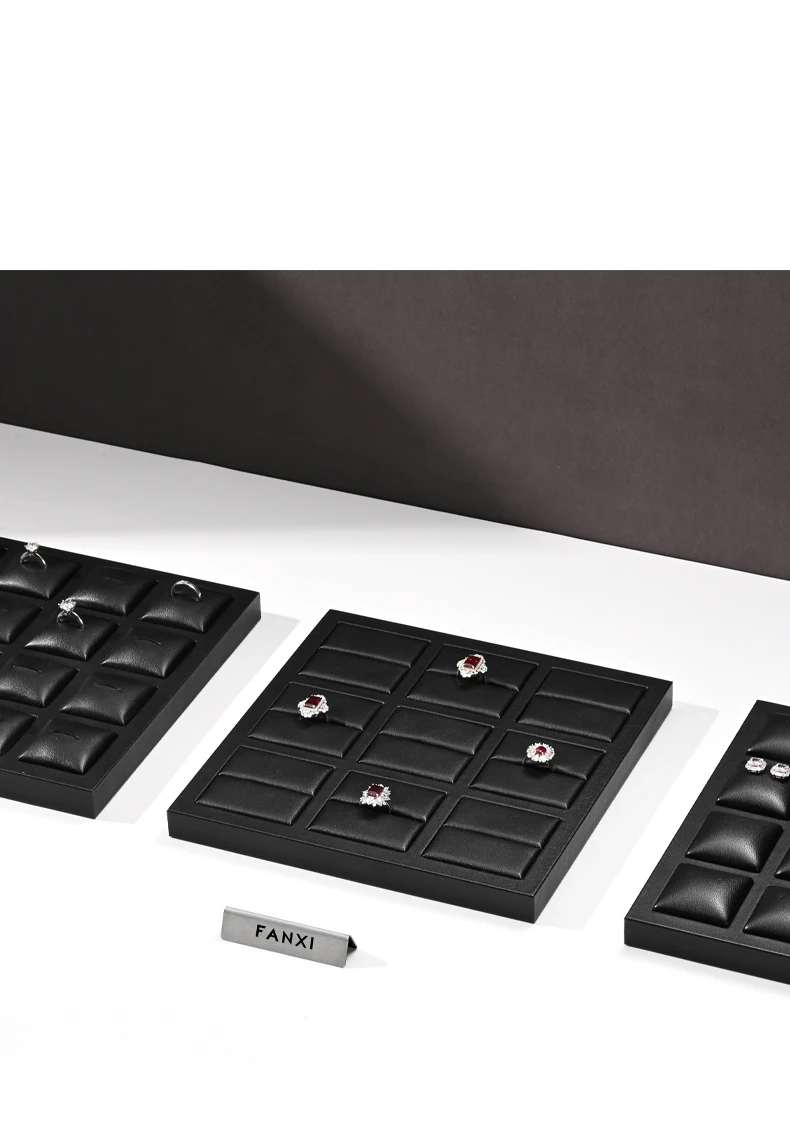 Oirlv Schwarzes Schmuck-Display-Tablett aus Leder für Ringe, Ohrringe und Halsketten, Großer Schmuck-Organizer, Schwarzes Organizer-Tablett – Detail 4
